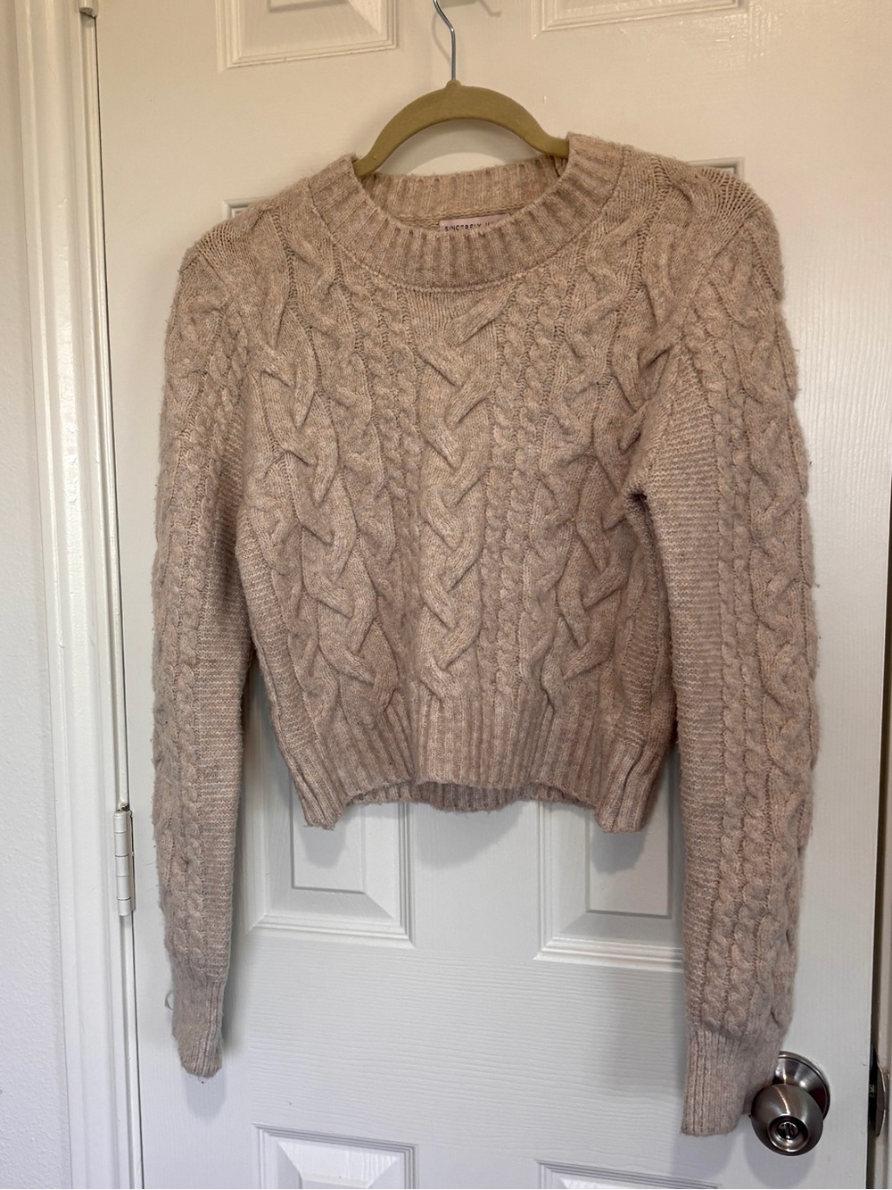 Cable-Knit Crewneck Sweater - Beige